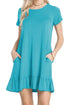 Sexy Blue Short Sleeve Draped Hemline Casual Shirt Dress